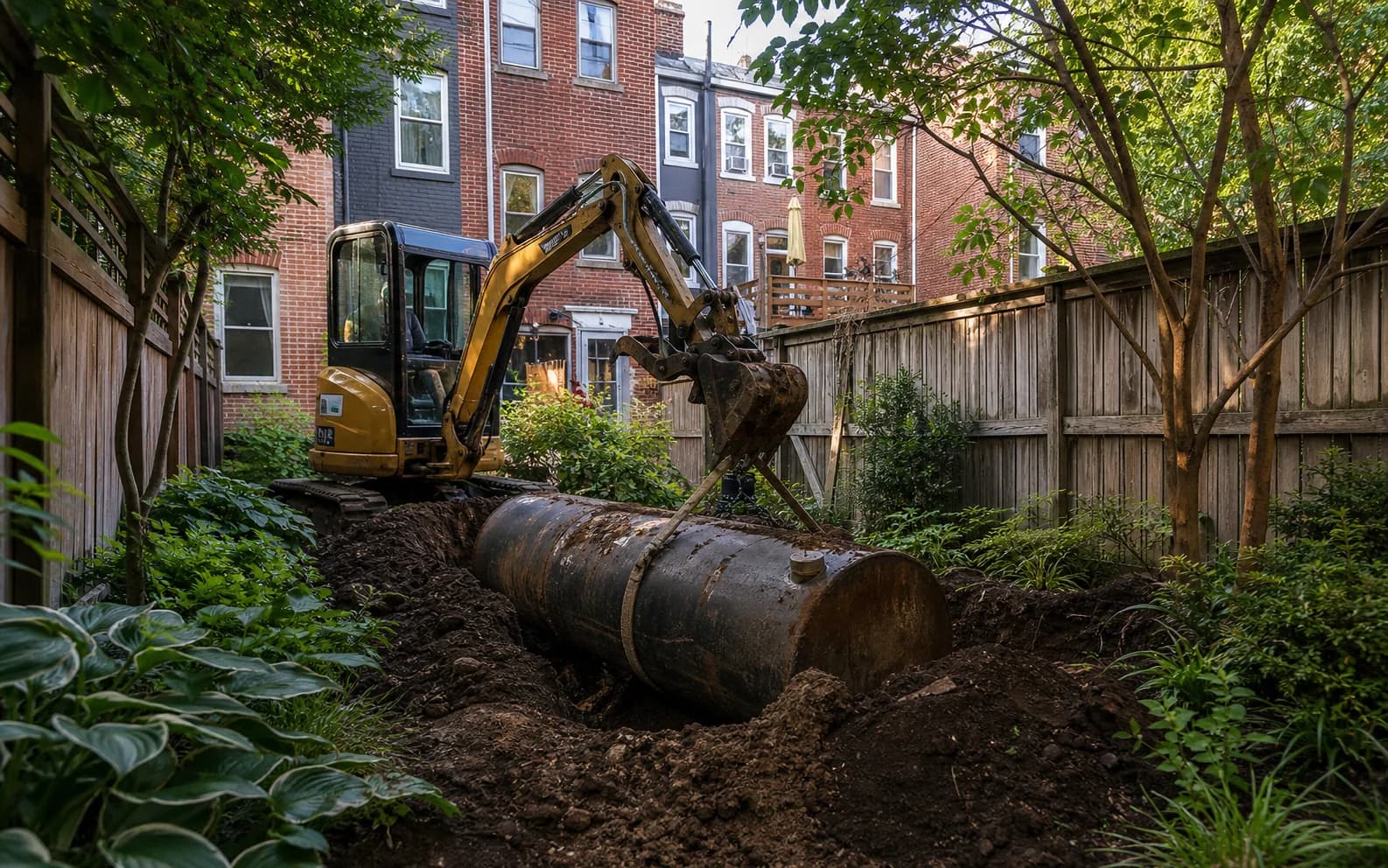 An underground heating-oil tank removal in a narrow Baltimore rowhouse yard
